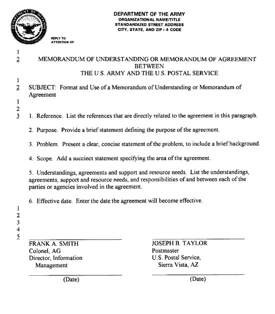 What is an example of a memorandum of understanding?